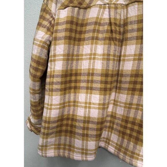 Aerie Womens Shacket Shirt Jacket Small Yellow Pink Plaid Flannel Sherpa Lined - Picture 4 of 11